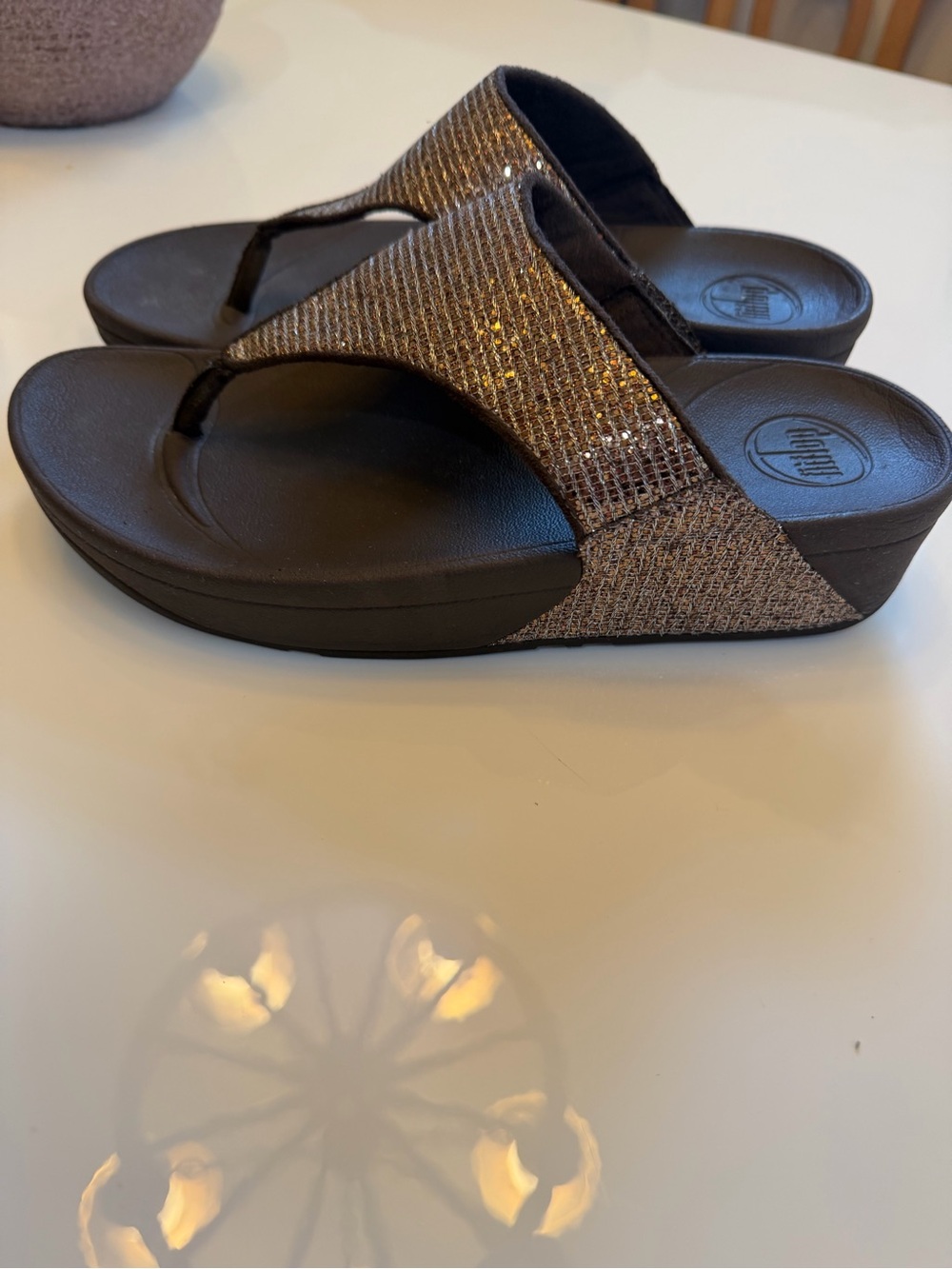 FitFlop Lulu Shimmer Brown Sparkle Sandals US 7 EUR 38